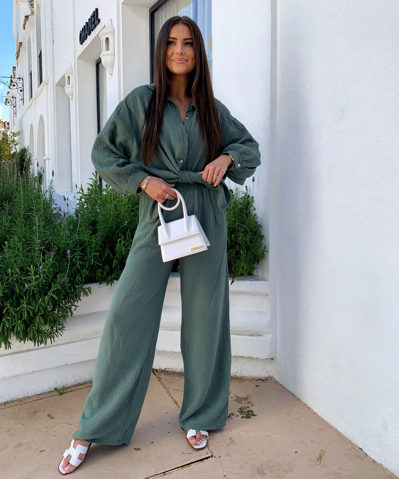 Musselin Schlag Hose Alba Khaki