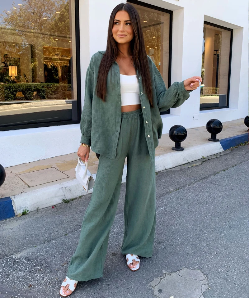 Musselin Schlag Hose Alba Khaki
