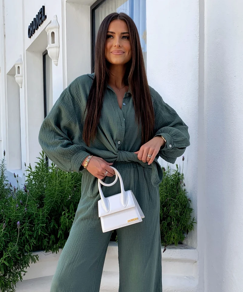 Musselin Schlag Hose Alba Khaki