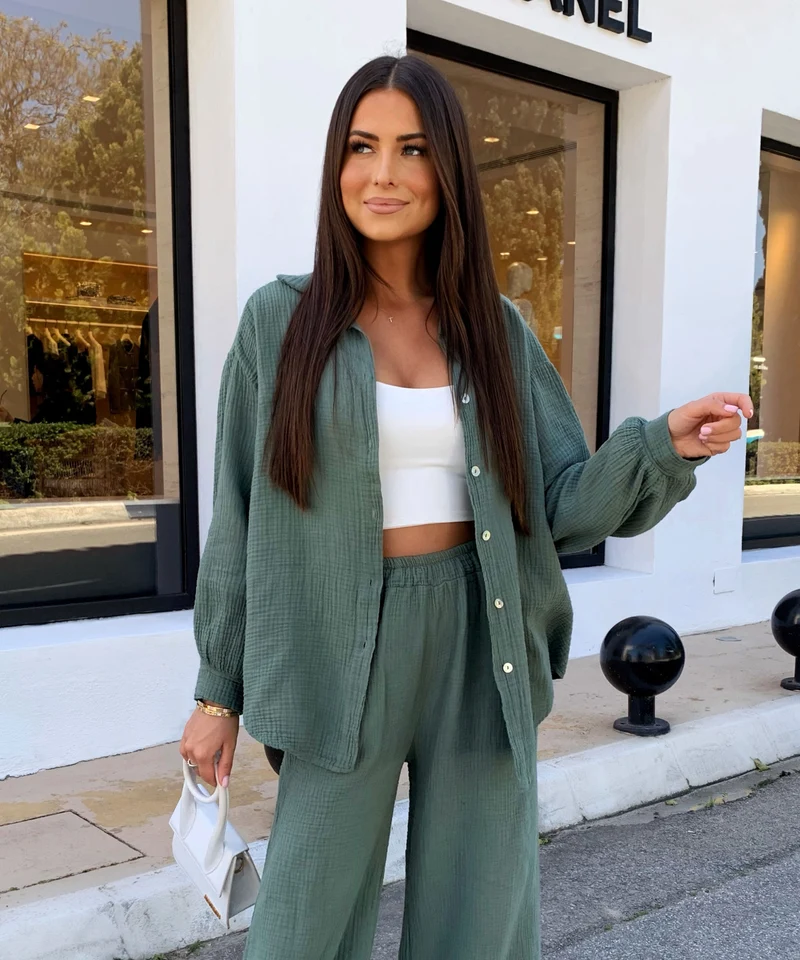 Musselin Schlag Hose Alba Khaki