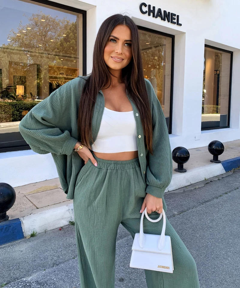 Musselin Schlag Hose Alba Khaki