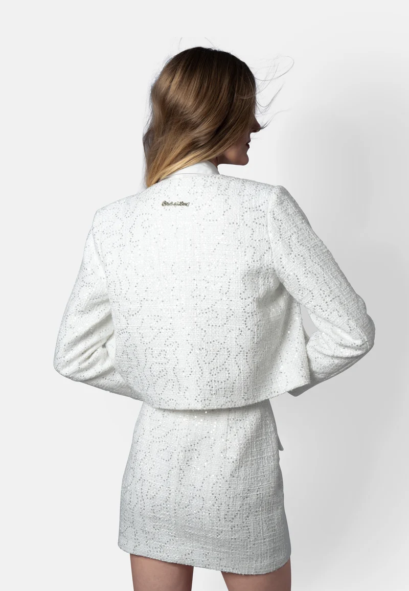 Claire – Weißer Tweed-Blazer mit Pailletten