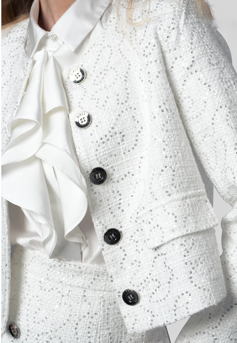 Claire – Weißer Tweed-Blazer mit Pailletten