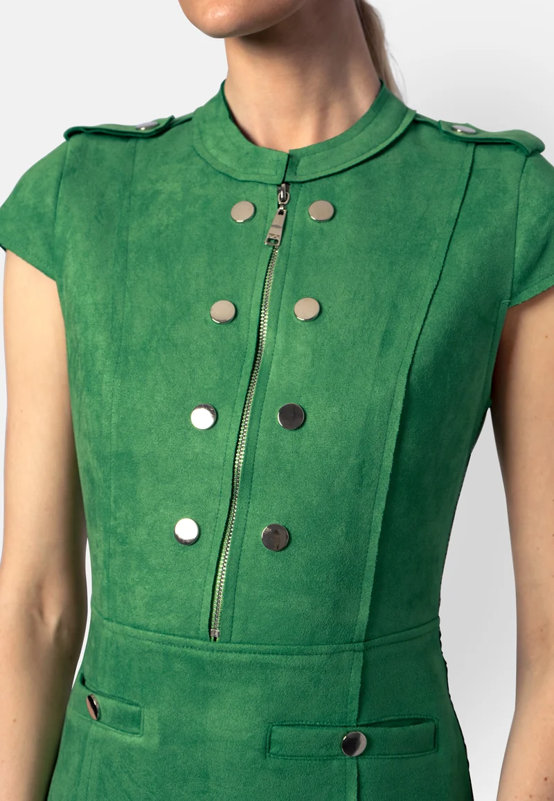 Grünes Minikleid aus veganem Ökoleder mit Reißverschluss