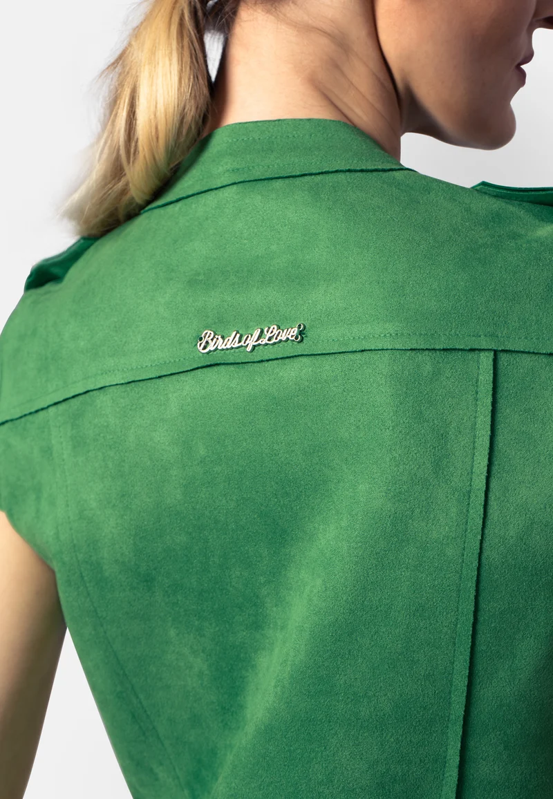Grünes Minikleid aus veganem Ökoleder mit Reißverschluss
