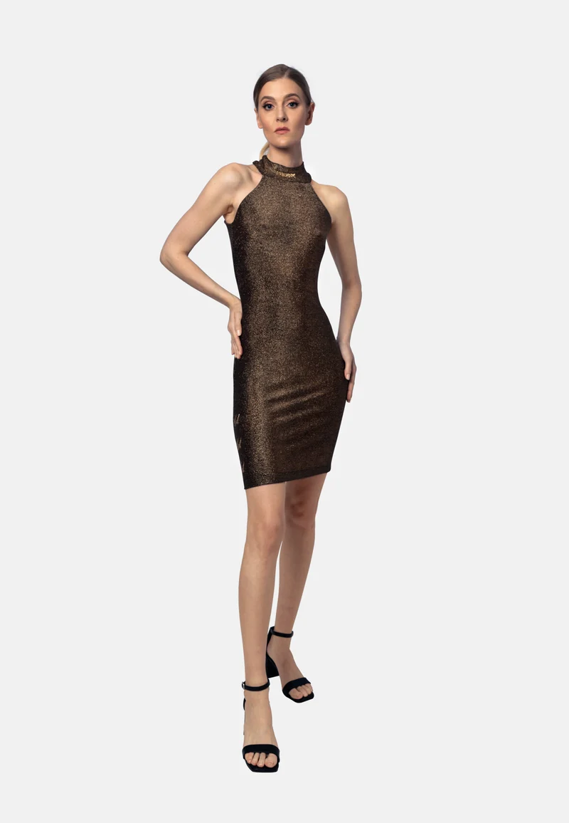 Goldenes Viskose-Jersey-Minikleid