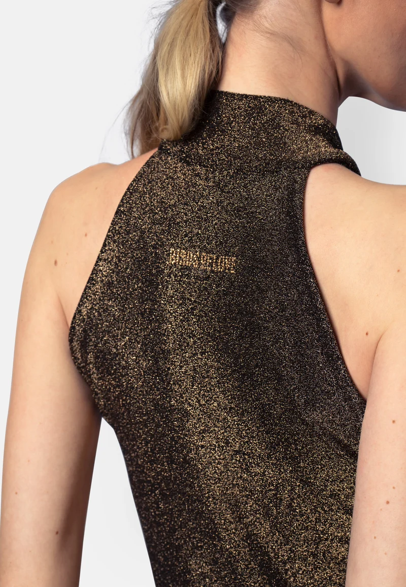 Goldenes Viskose-Jersey-Minikleid
