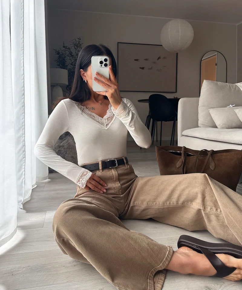 Stretch Wide Leg Jeans Harbi Camel