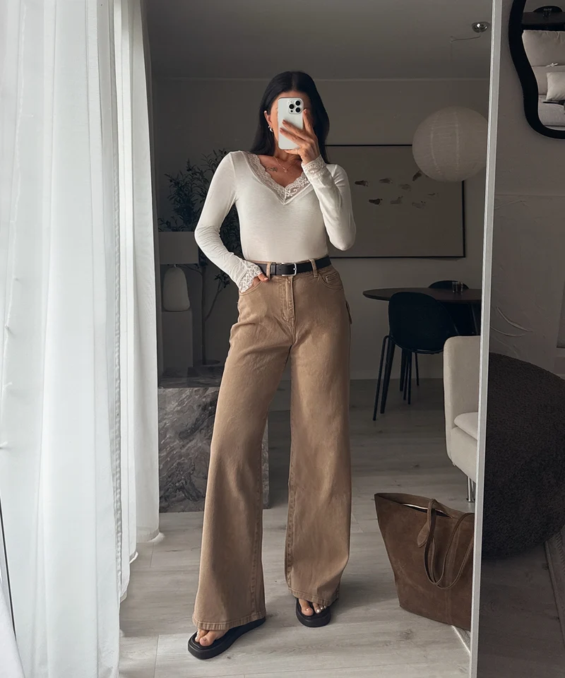 Stretch Wide Leg Jeans Harbi Camel