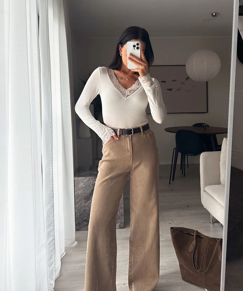 Stretch Wide Leg Jeans Harbi Camel
