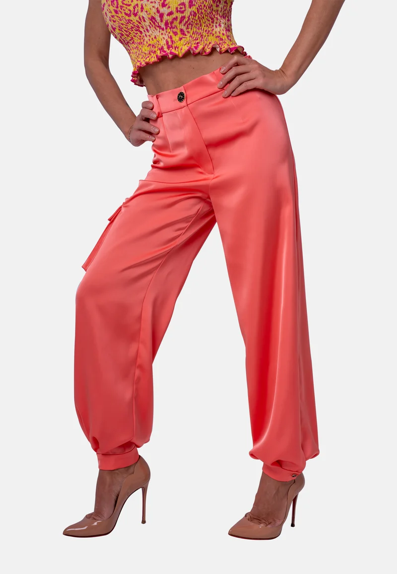 Fließende High-Waist-Hose mit weitem Bein in Koralle | Birds of Wild Grace by Birds of Love