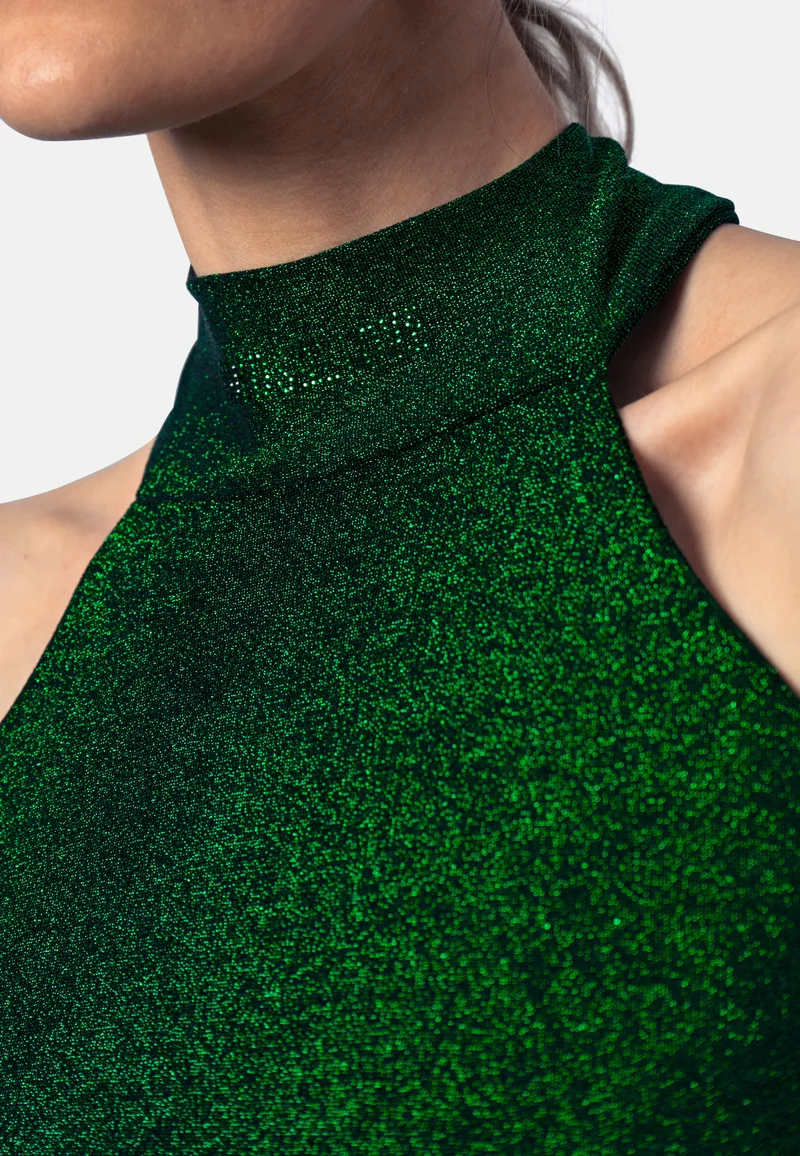 Smaragdgrünes Viskose-Jersey-Midikleid