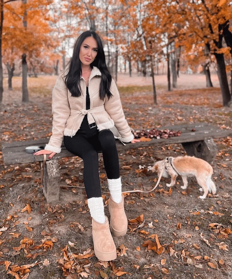 Gefütterte Plateau Boots Nina Camel