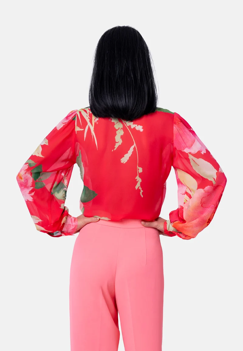 Bluse mit Blumenprint und Bindeschleife in Rot | Jardin by Birds of Love