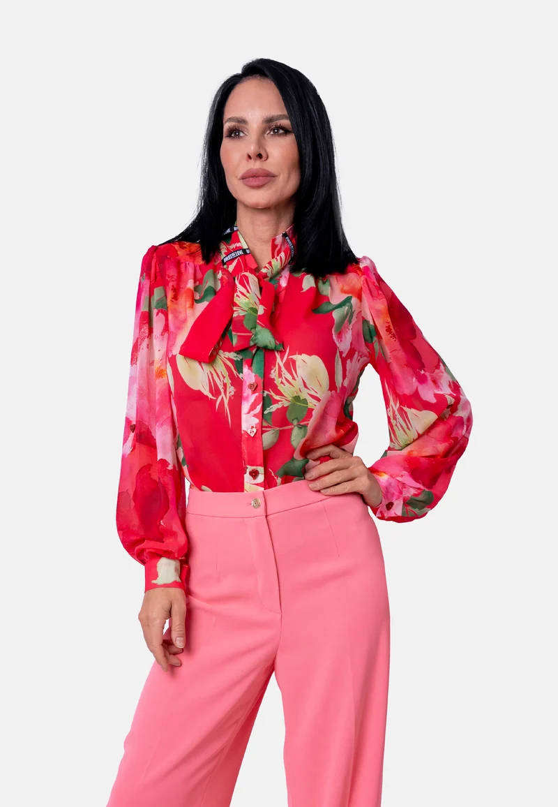 Bluse mit Blumenprint und Bindeschleife in Rot | Jardin by Birds of Love