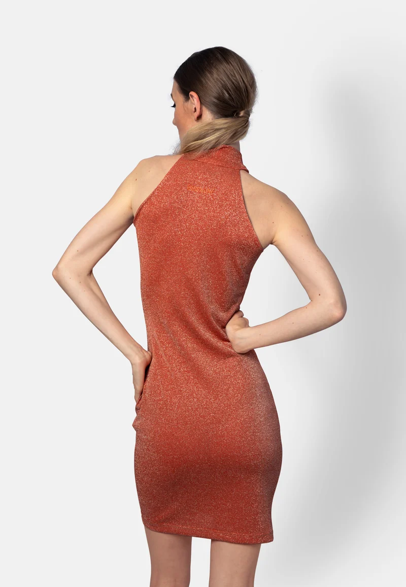 Pfirsichfarbenes Viskose-Jersey-Minikleid