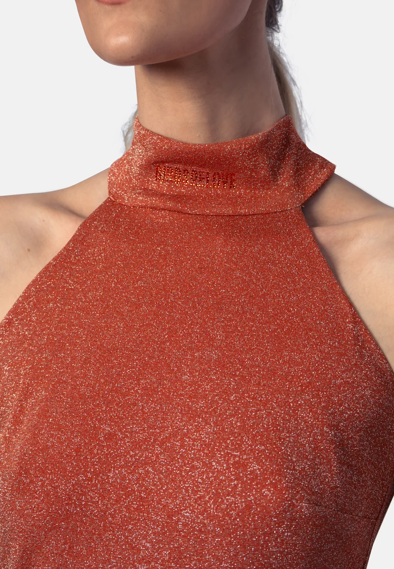 Pfirsichfarbenes Viskose-Jersey-Minikleid