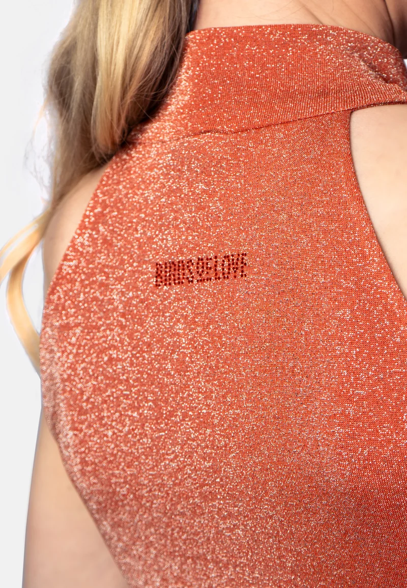 Pfirsichfarbenes Viskose-Jersey-Minikleid