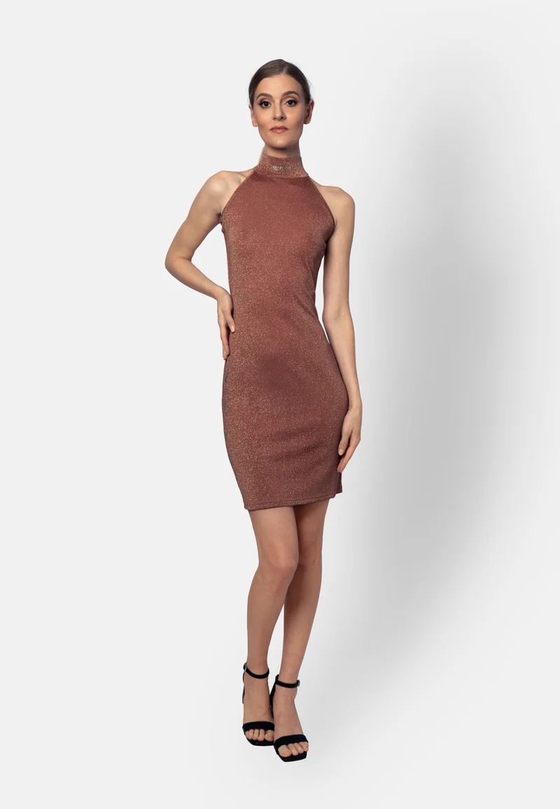 Tiramisu-farbenes Viskose-Jersey-Minikleid