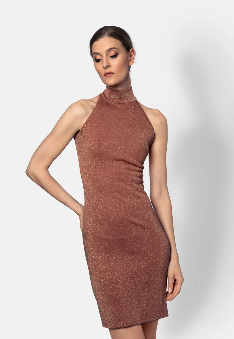 Tiramisu-farbenes Viskose-Jersey-Minikleid