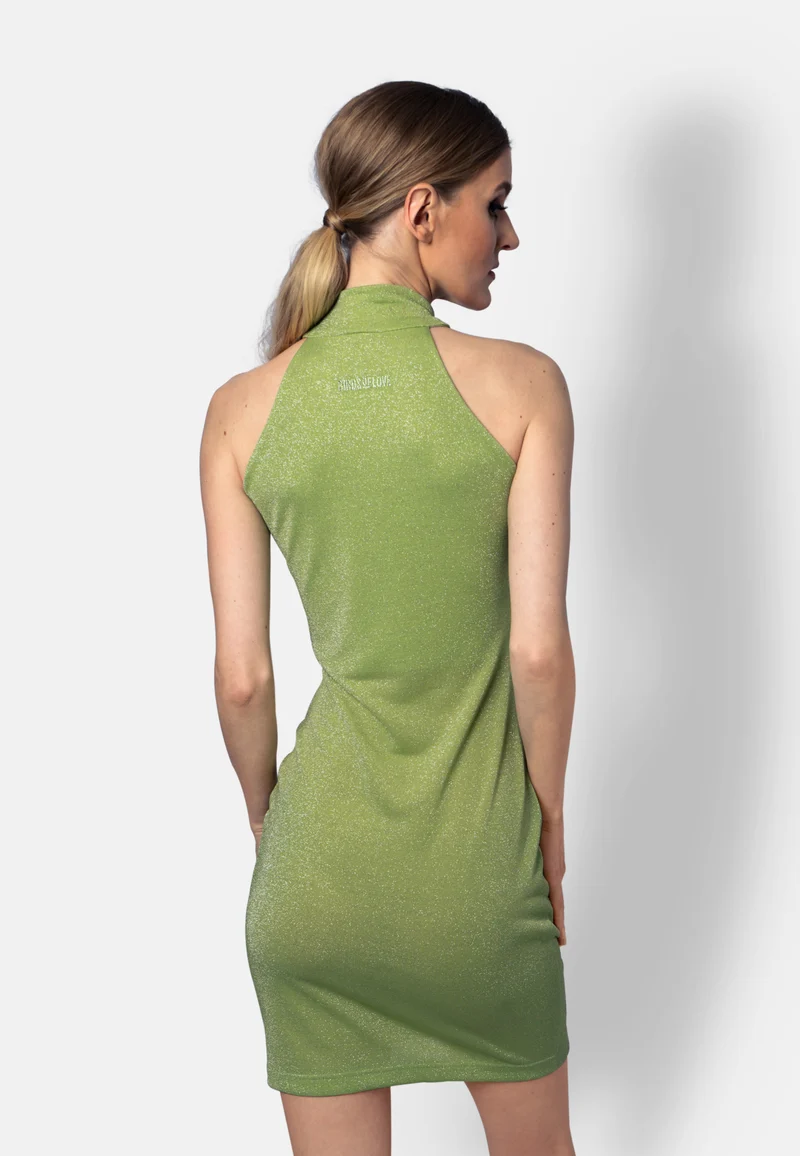 Limettengrünes Viskose-Jersey-Mini-Kleid