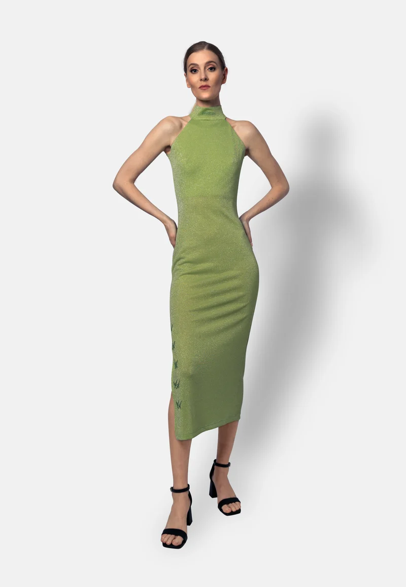Limettengrünes Viskose-Jersey-Kleid