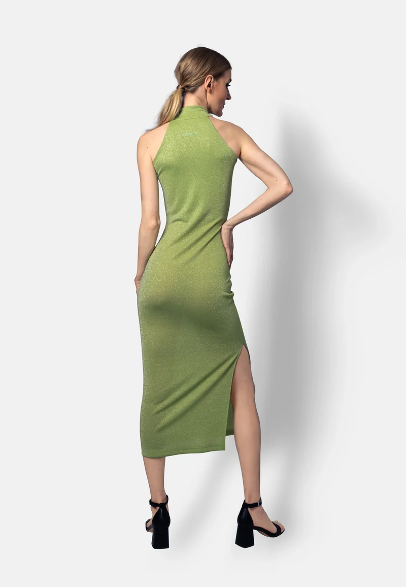 Limettengrünes Viskose-Jersey-Kleid