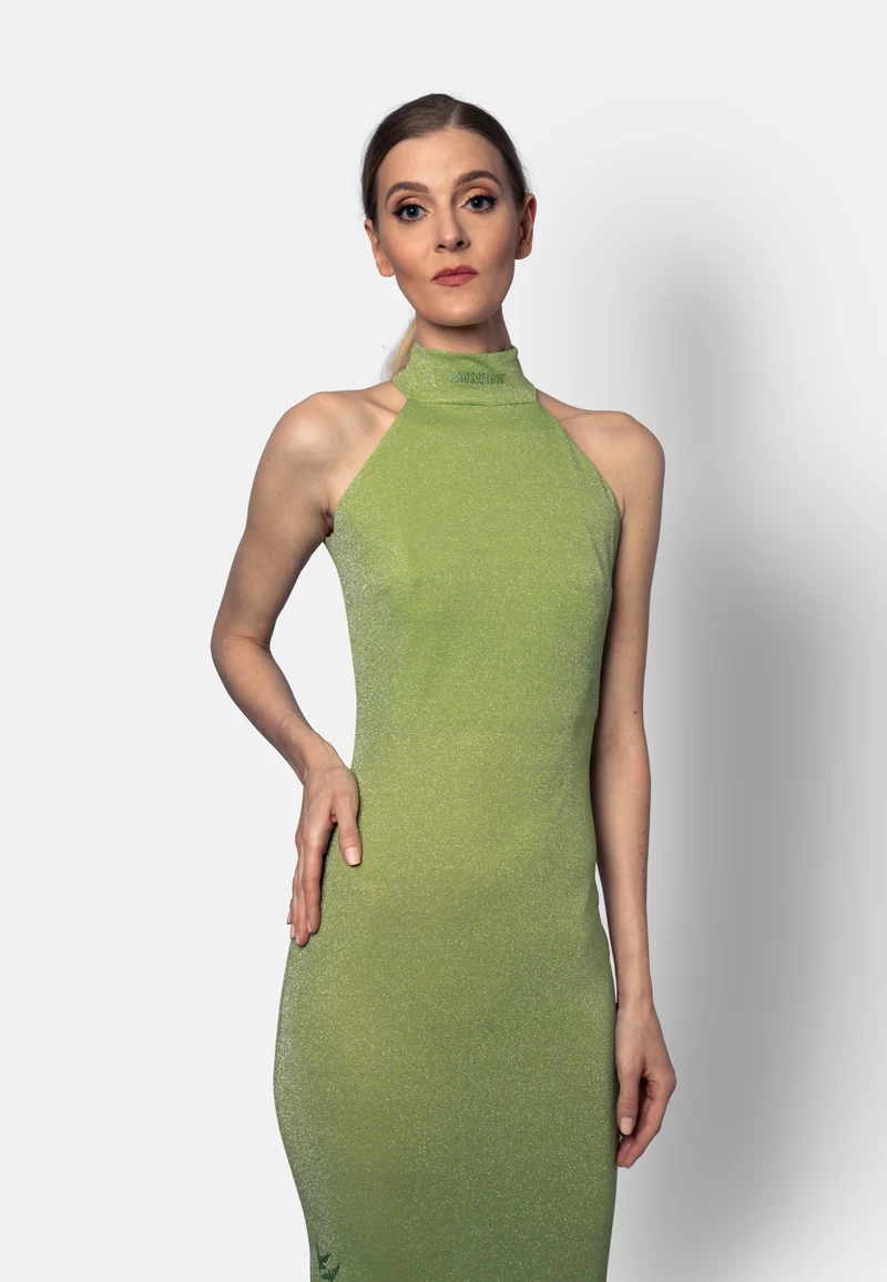 Limettengrünes Viskose-Jersey-Kleid