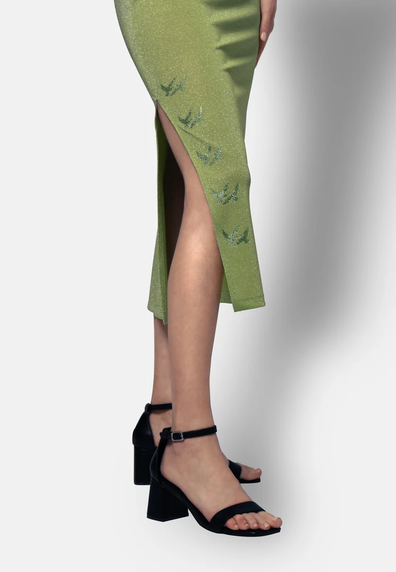 Limettengrünes Viskose-Jersey-Kleid