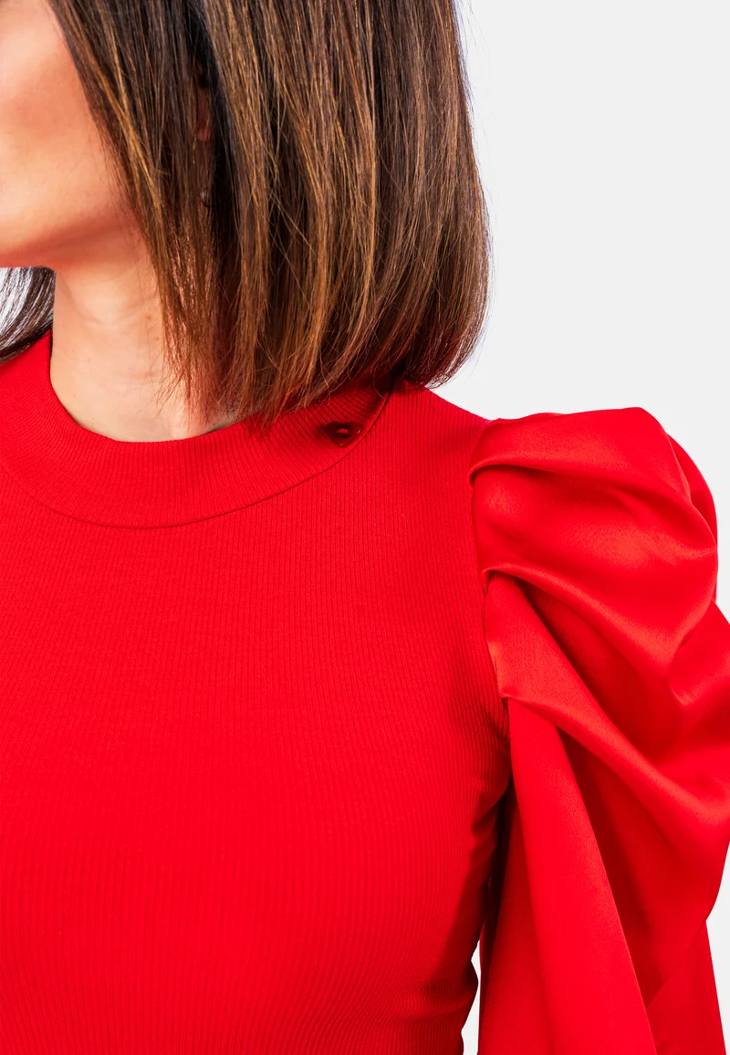 Romantisches Top mit Satin-Ärmeln | Elegantes Oberteil