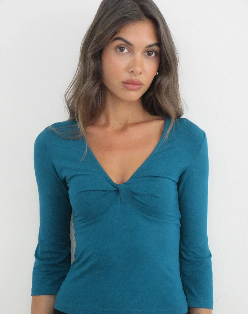 Bethany Twist-Top aus Rayon-Jersey in Dunkelblaugrün