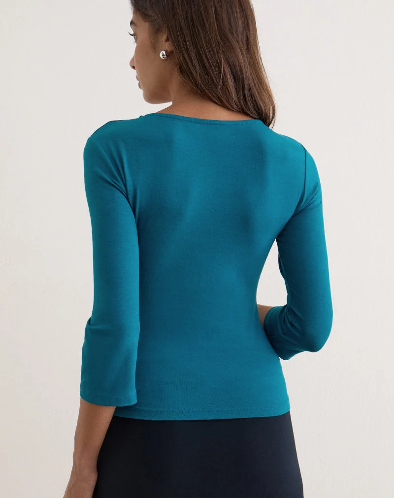Bethany Twist-Top aus Rayon-Jersey in Dunkelblaugrün
