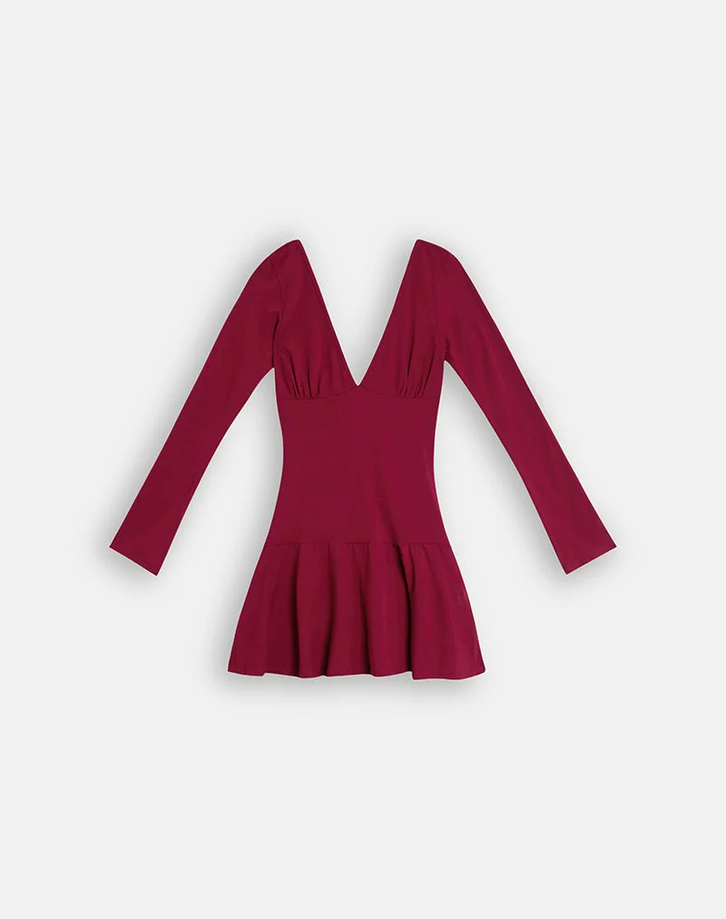 Astuti Langarm-Minikleid in Burgunderrot