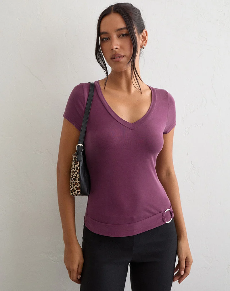 Aluvia-Oberteil mit silbernem Ring in Cupro Deep Purple