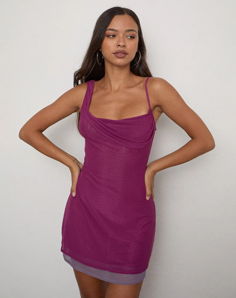 Zendy-Kleid aus Mesh in Dunkelviolett mit lila Unterfutter