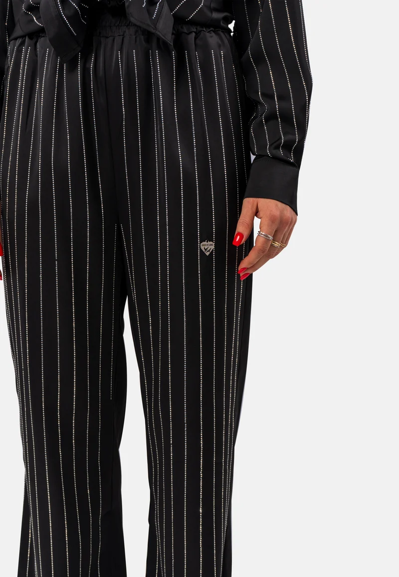 Elegante Hose aus Satin mit Strass-Details - Schwarz