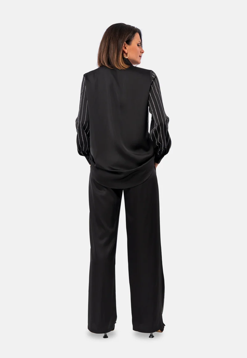 Elegante Hose aus Satin mit Strass-Details - Schwarz
