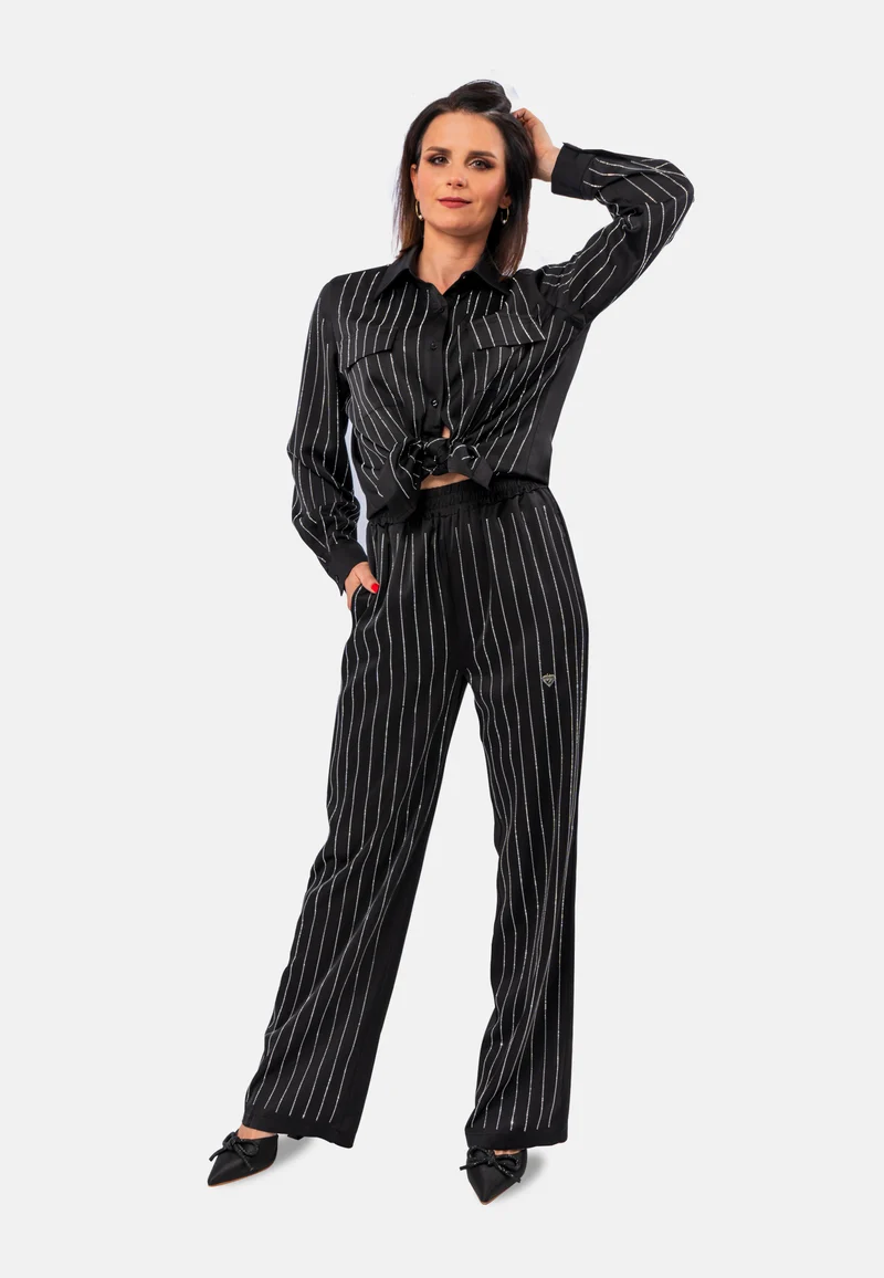 Elegante Hose aus Satin mit Strass-Details - Schwarz