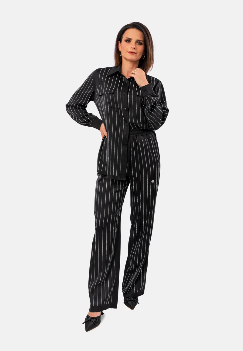 Elegante Hose aus Satin mit Strass-Details - Schwarz