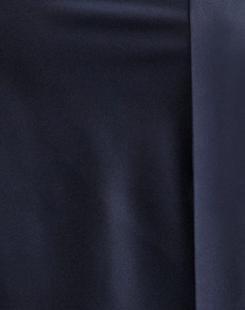 Sambara Asymmetrisches Neckholder-Top mit Schleifenbindung aus Satin in Marineblau