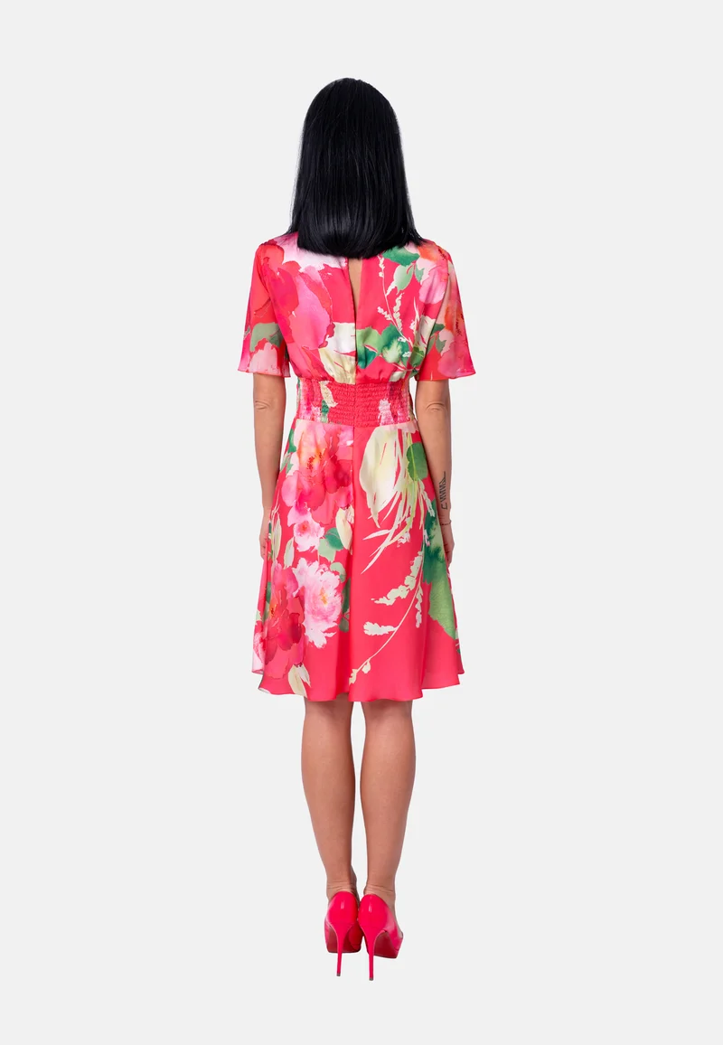 Kleid mit Blumenprint und V-Ausschnitt in Rot | Jardin by Birds of Love