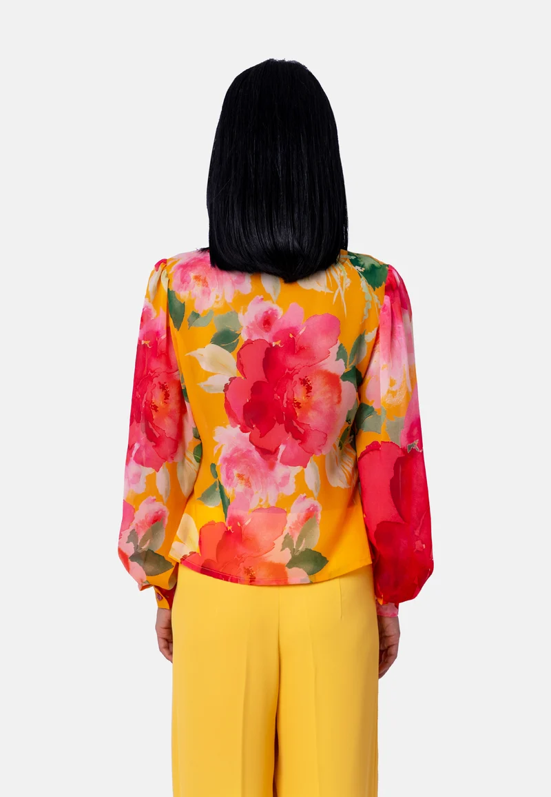 Bluse mit Schleife und Blumenprint in Gelb | Jardin by Birds of Love