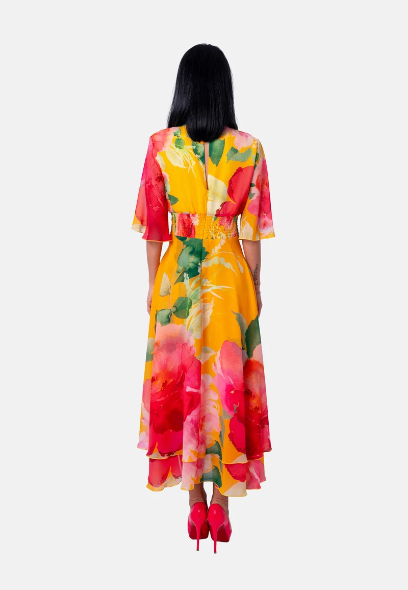Langes mit Blumenprint und Volants in Gelb | Jardin by Birds of Love