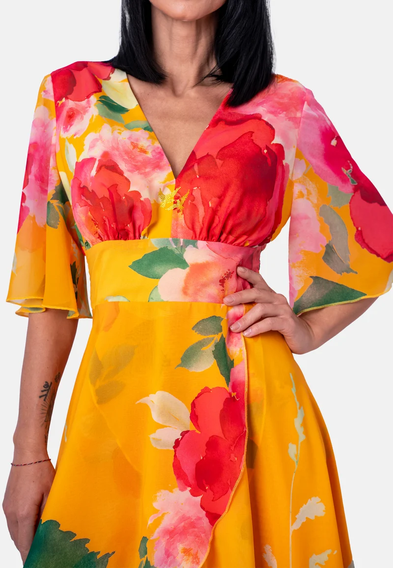 Langes mit Blumenprint und Volants in Gelb | Jardin by Birds of Love