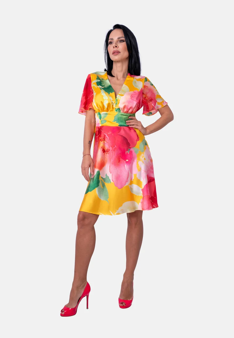 Sommerkleid mit Blumenprint in Gelb | Jardin by Birds of Love