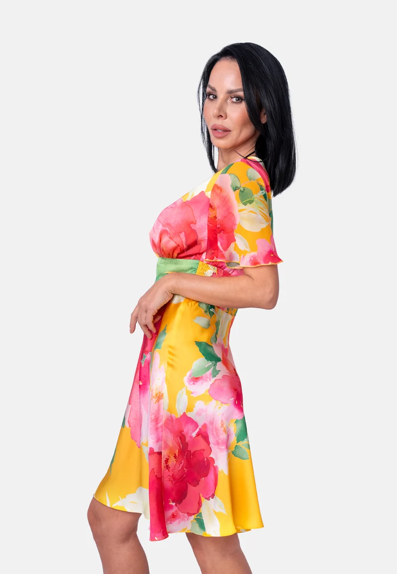 Sommerkleid mit Blumenprint in Gelb | Jardin by Birds of Love