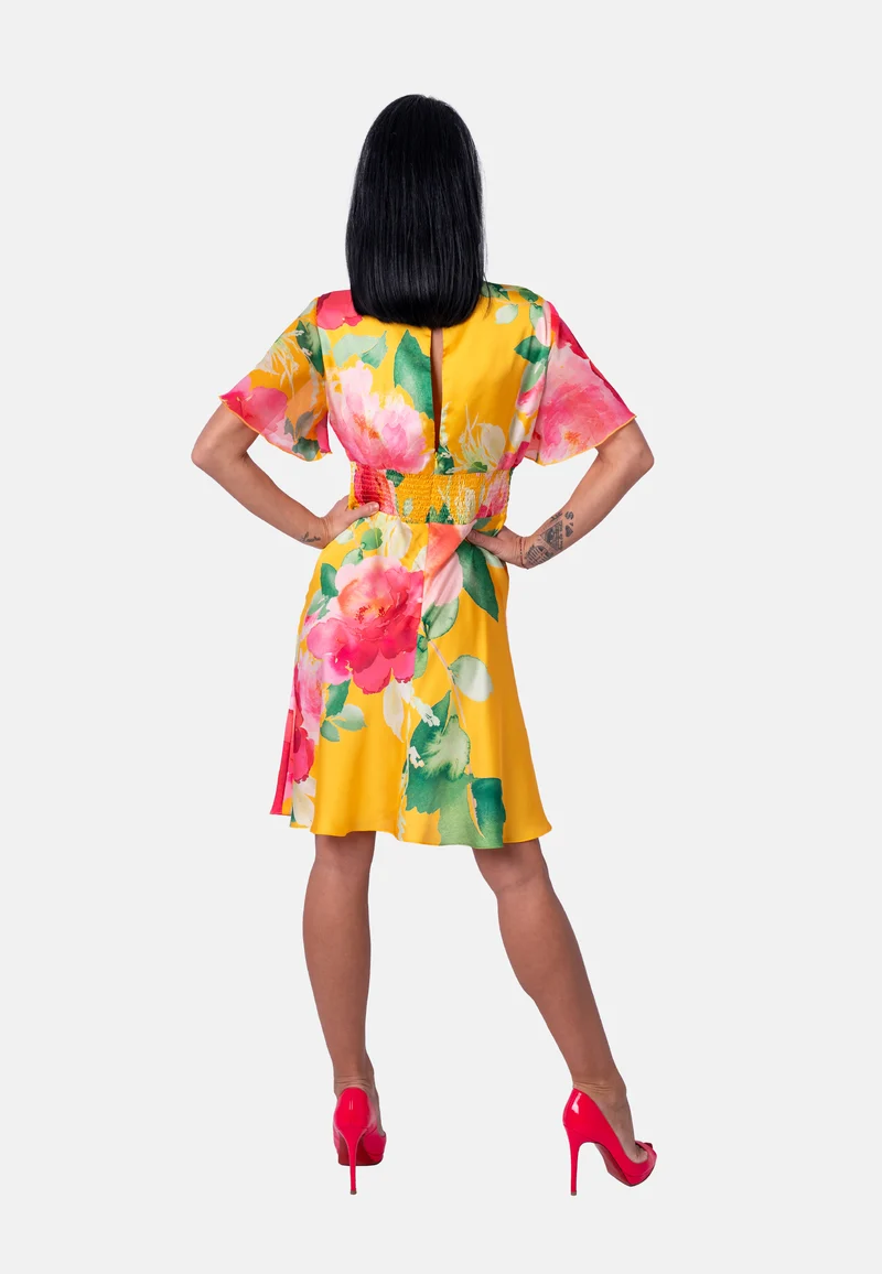 Sommerkleid mit Blumenprint in Gelb | Jardin by Birds of Love