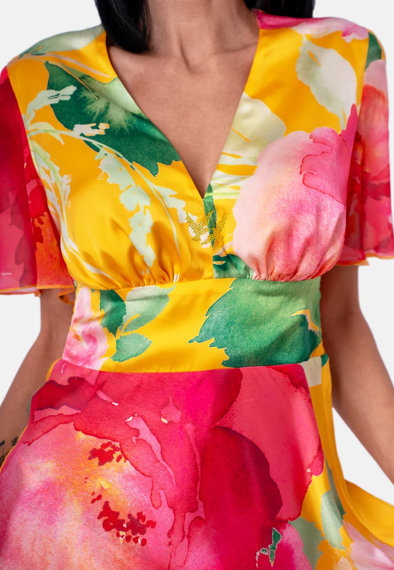 Sommerkleid mit Blumenprint in Gelb | Jardin by Birds of Love