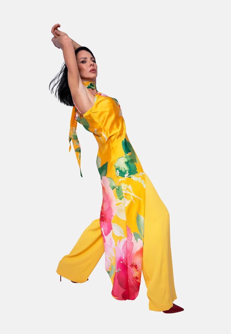 Lange Bluse mit One-Shoulder-Design in Gelb | Jardin by Birds of Love