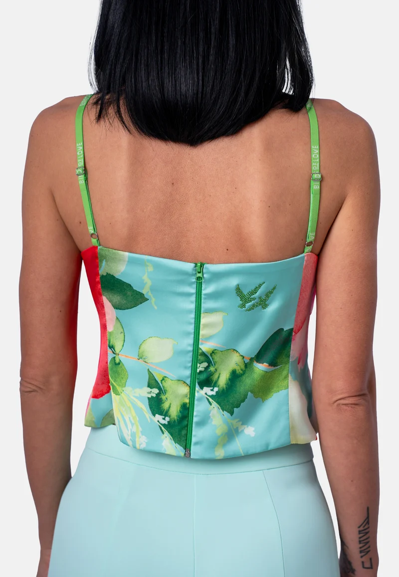 Floraler Sommertop mit Spaghettiträgern Mint | Jardin by Birds of Love